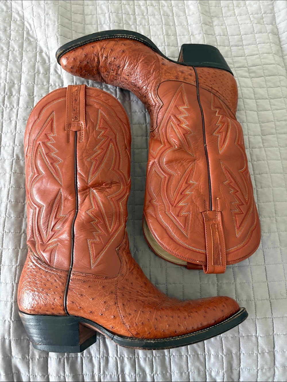 Rust Orange Ostrich Leather Western Cowboy Boots